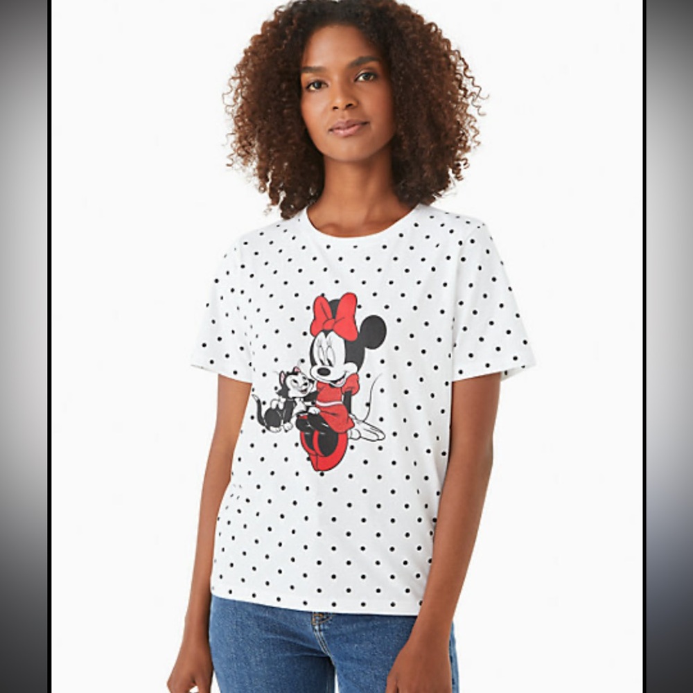 Disney x Kate Spade polka dot Minnie Mouse and cat tshirt size XL